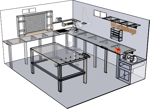 Workshop modelled in SketchUp